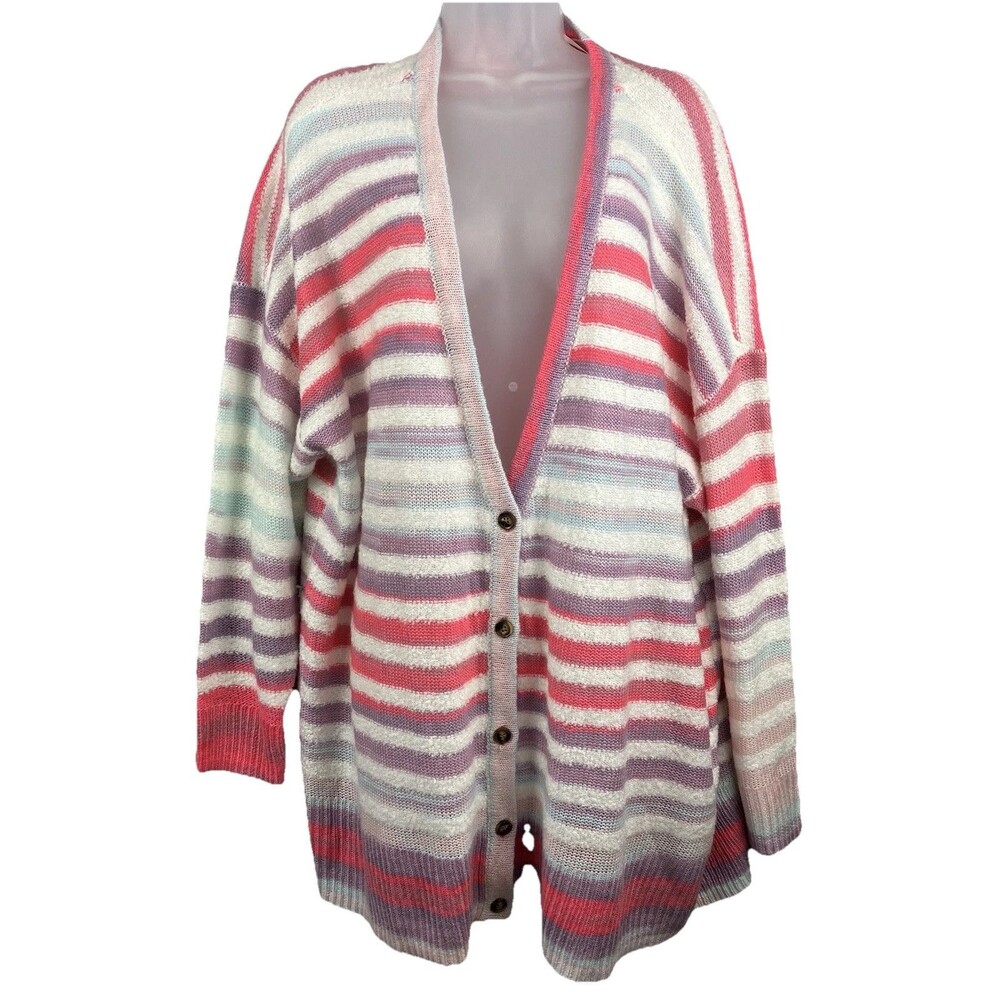 Torrid Rainbow Pastel Stripe Cardigan Womens 3 (3X) Button Up Colorful Soft